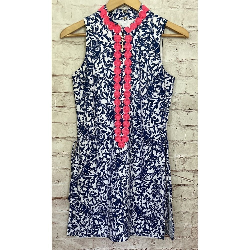 Lilly Pultizer Jonna Shift Romper 00 Blue Krillin It Lobster Stretch Crepe